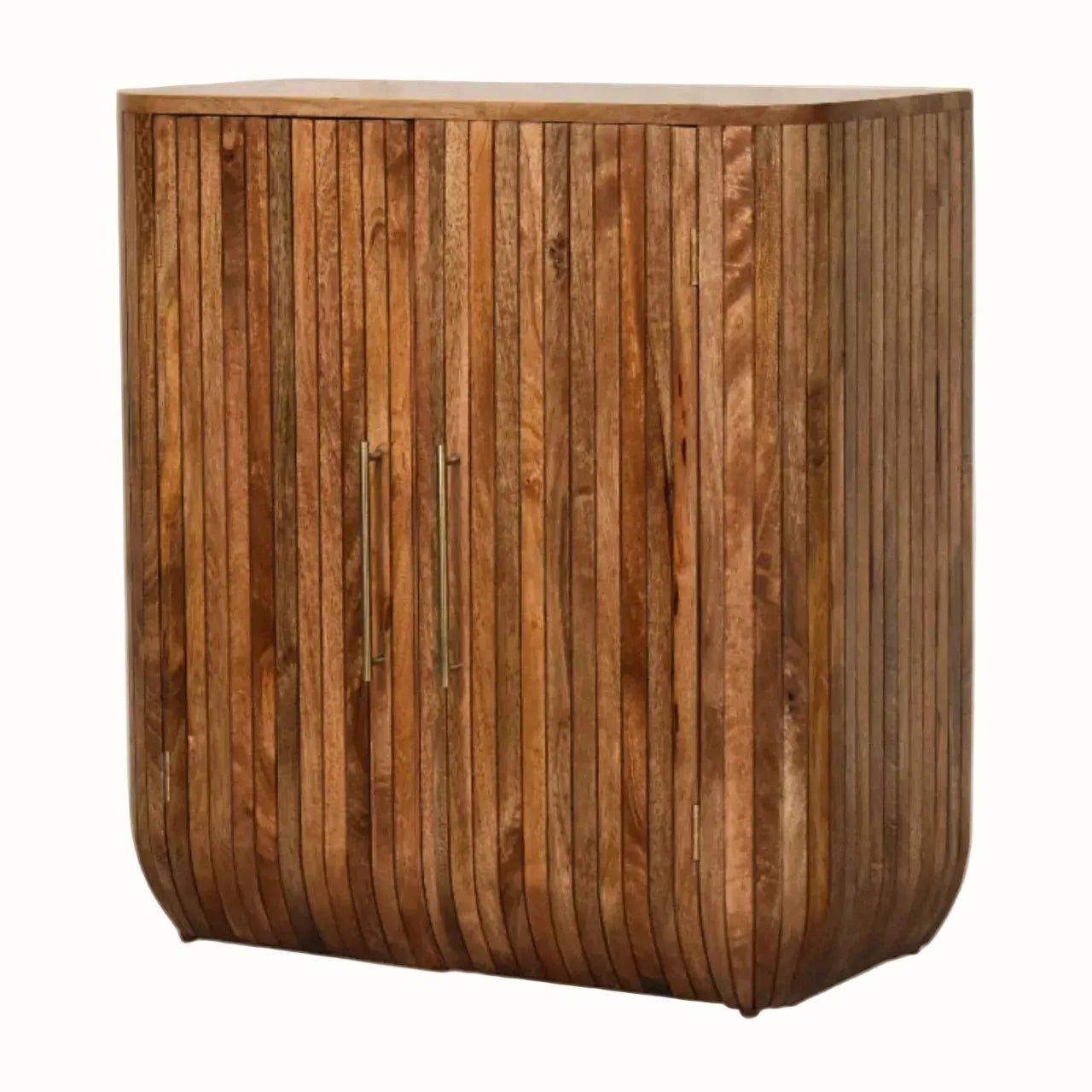 Soren Fluted Curve Cabinet, Small - Golden Teak Cabinet - Bokel Home