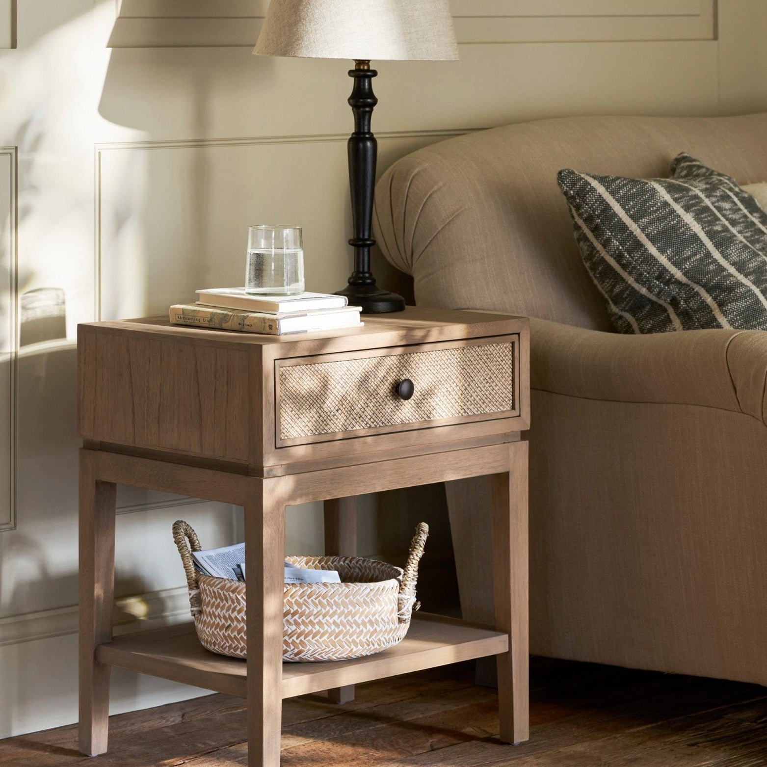 Widcombe Side Table With Drawer - Bayur Wood, Natural Bedside Tables - Bokel Home