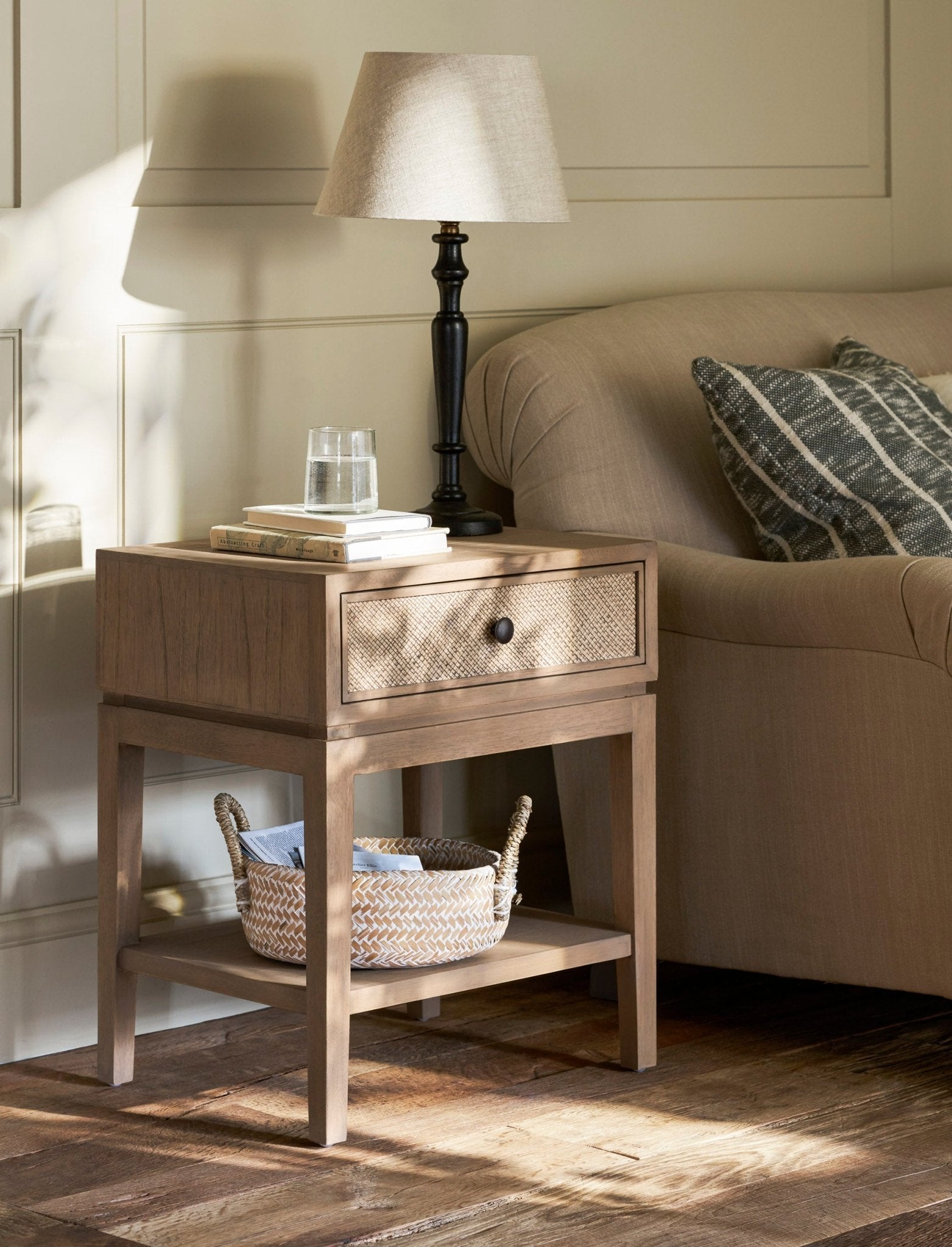 Widcombe Side Table With Drawer - Bayur Wood, Natural Bedside Tables - Bokel Home